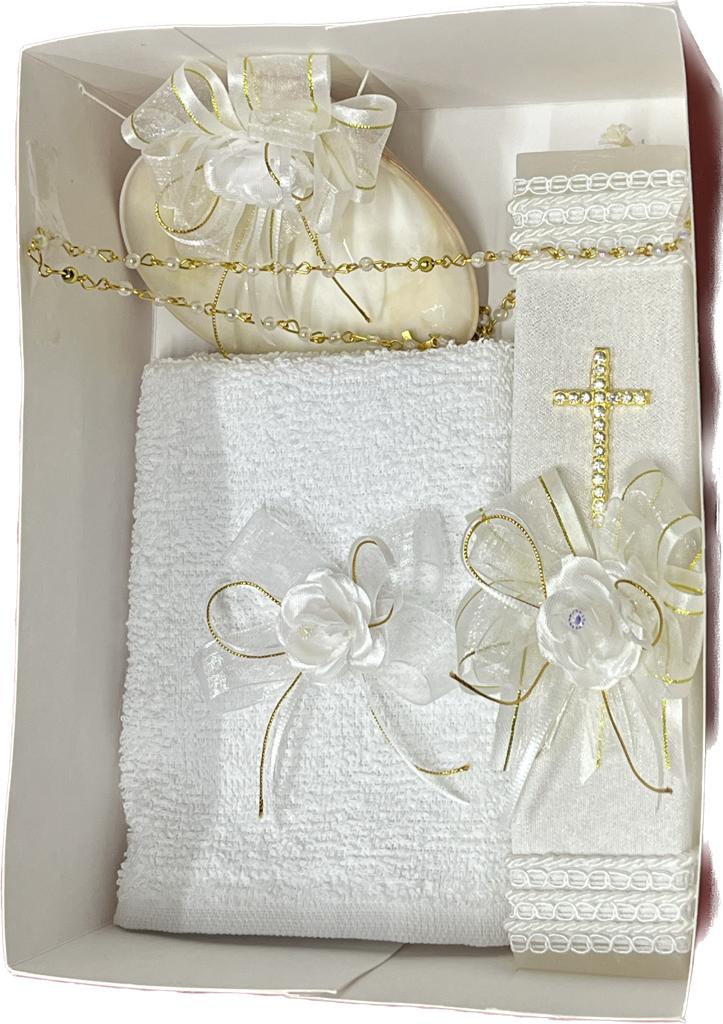 Kit Set Bautizo Vela Concha Toalla Básico. Rosario Gratis