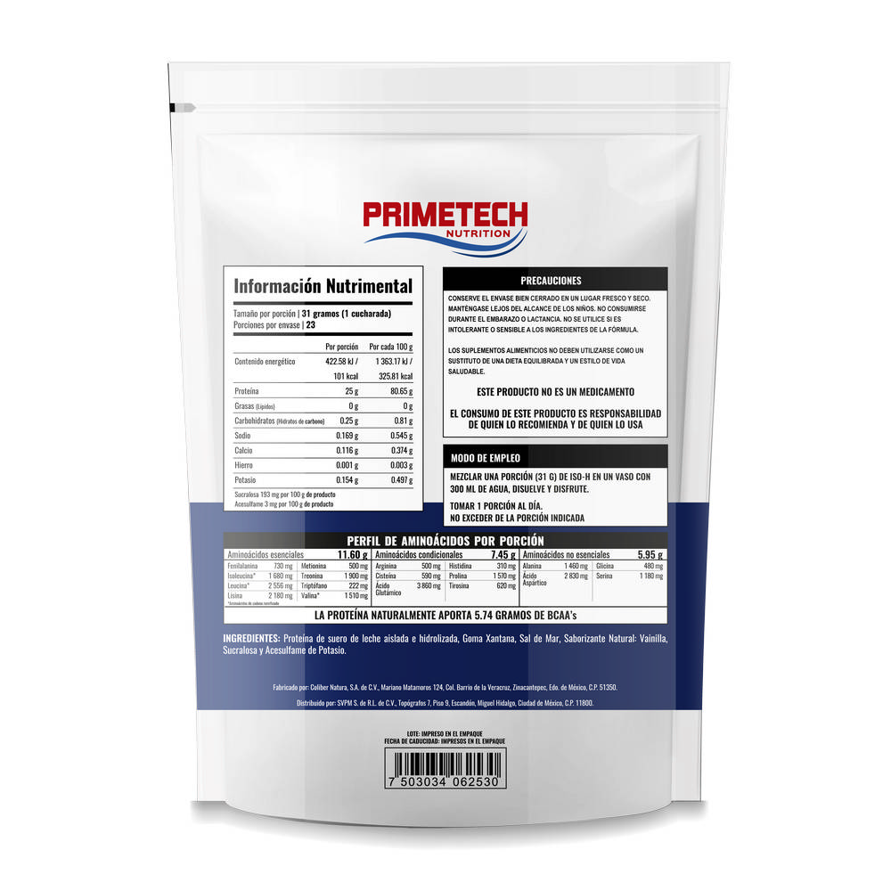 Proteína aislada e hidrolizada ISO-H Vainilla Bolsa 713 g 23 serv 31 g c/u