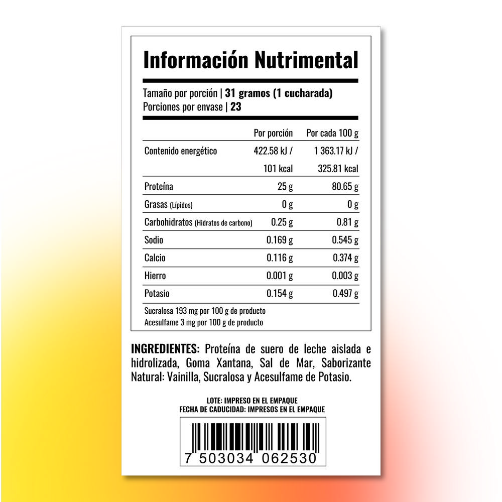 Proteína aislada e hidrolizada ISO-H Vainilla Bolsa 713 g 23 serv 31 g c/u