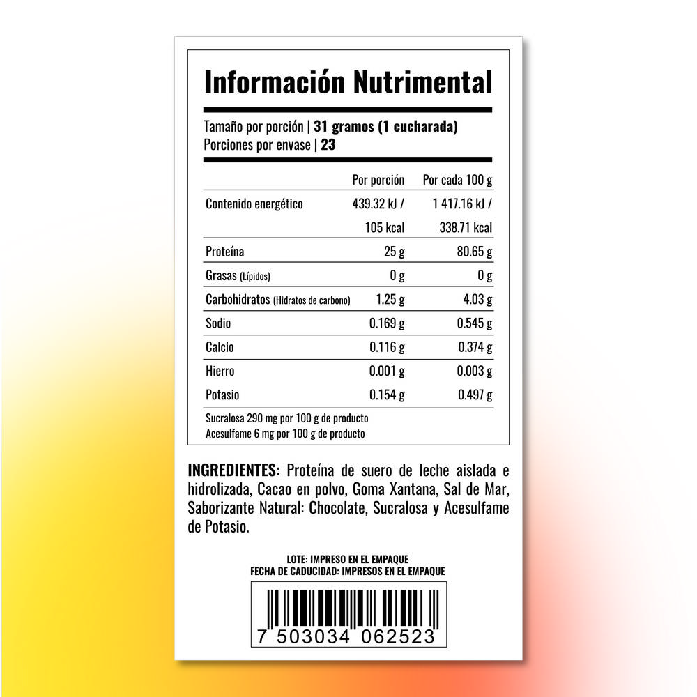 Proteína aislada e hidrolizada ISO-H Chocolate Bolsa 713 g 23 serv 31 g c/u