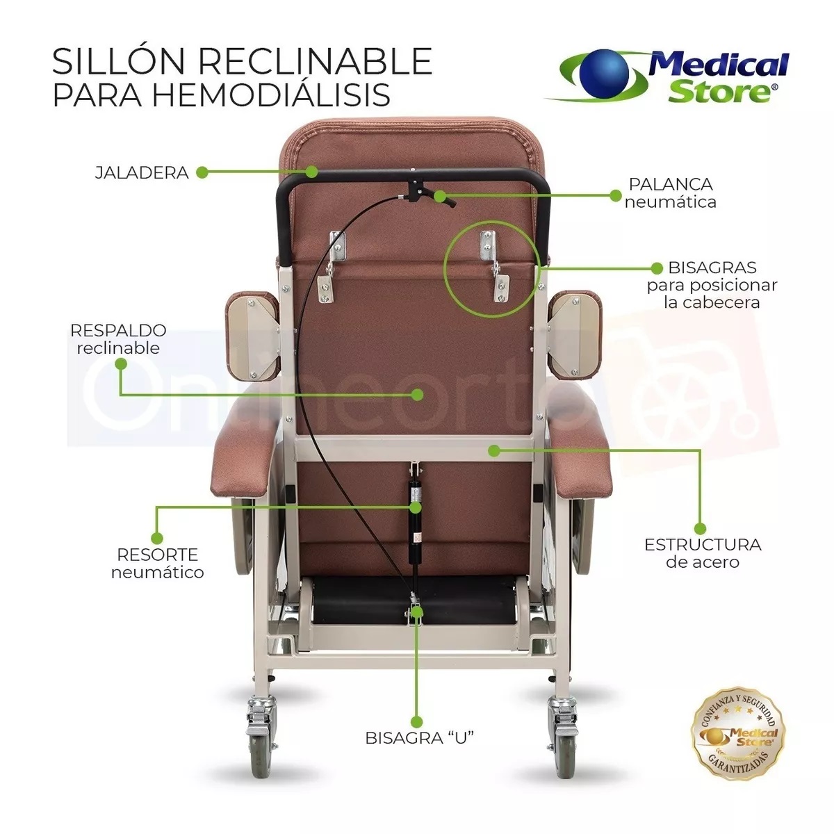 Sillón Hemodiálisis Reclinable Rosa 3 Posiciones 2 Charolas