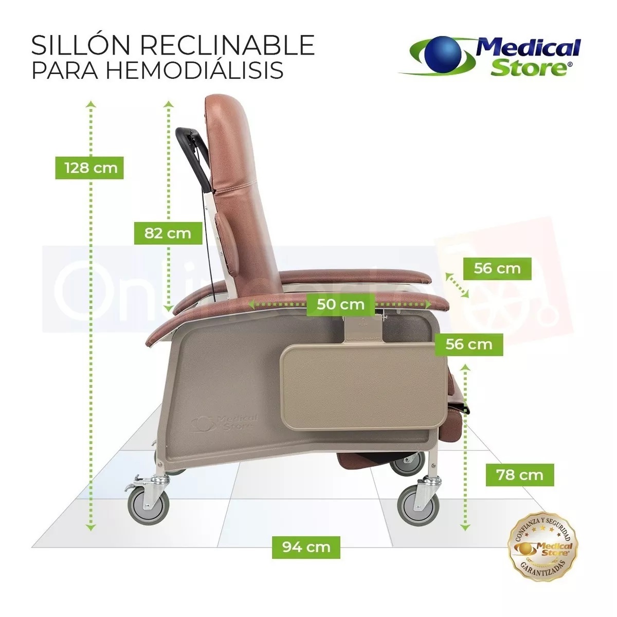 Sillón Hemodiálisis Reclinable Rosa 3 Posiciones 2 Charolas