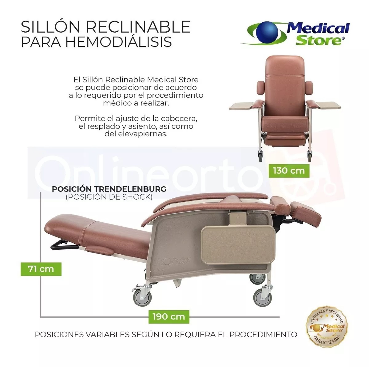 Sillón Hemodiálisis Reclinable Rosa 3 Posiciones 2 Charolas