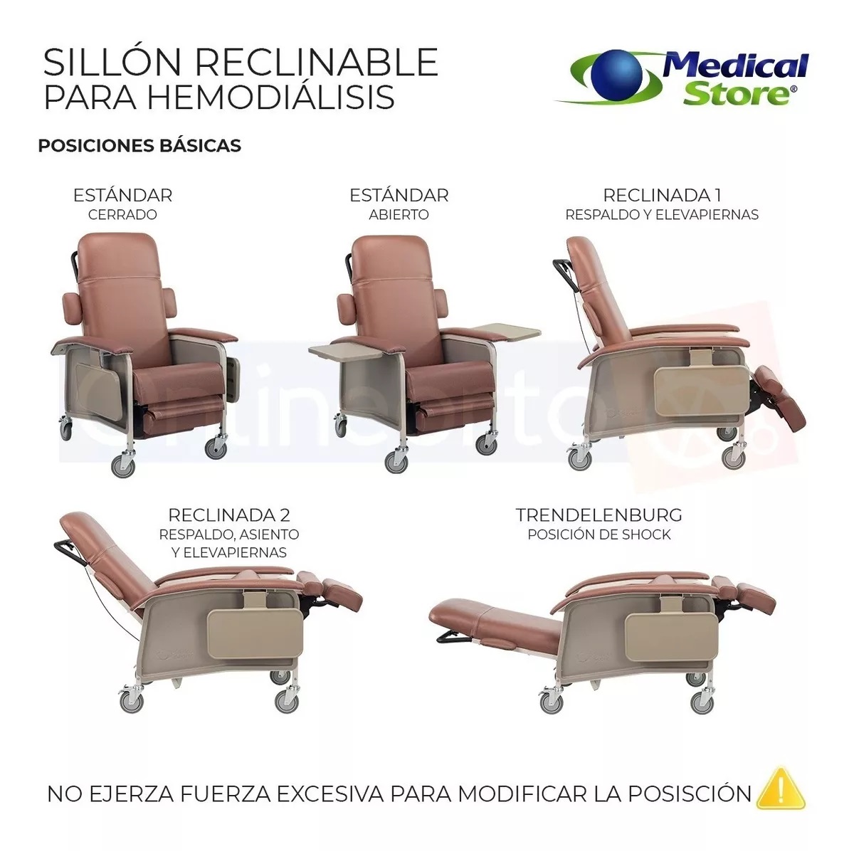 Sillón Hemodiálisis Reclinable Rosa 3 Posiciones 2 Charolas