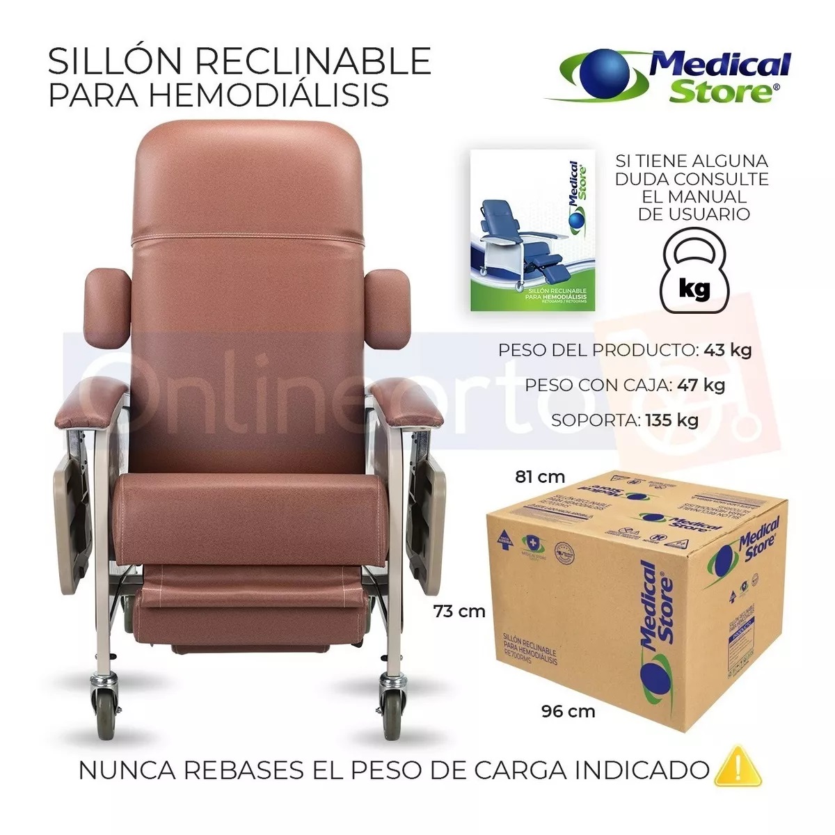 Sillón Hemodiálisis Reclinable Rosa 3 Posiciones 2 Charolas