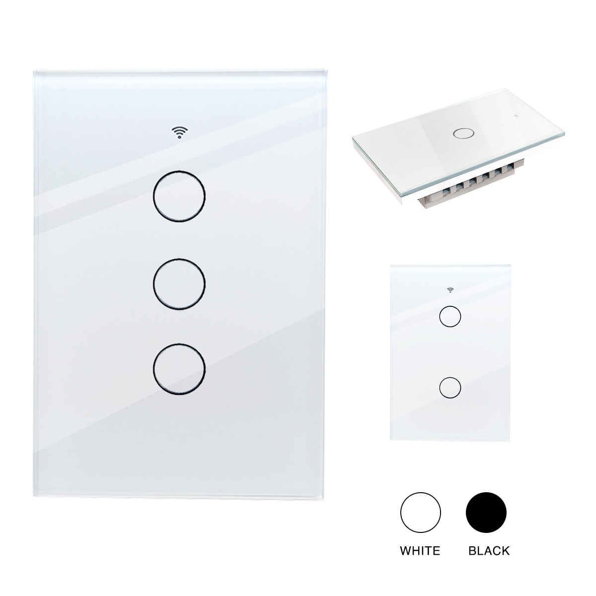 Interruptor de pared inteligente WIFI (3 vias) apagador inteligente Smart Switch, control remoto de luz vía celular, panel táctil de vidrio o voz al ser compatible con Alexa, Google home y Smart Life (2.4 Wifi).