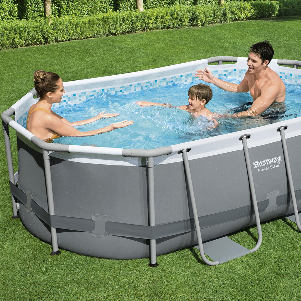 Alberca Piscina Ovalada Estructural Bestway Con Accesorios 3668 Lts 305 Cm Gris
