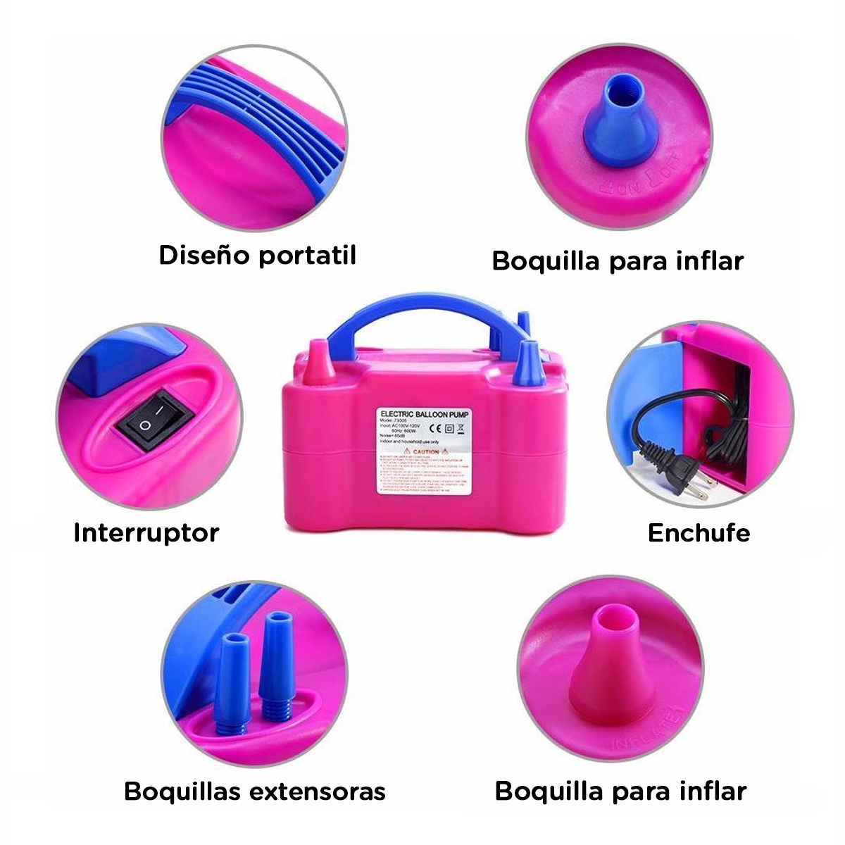 Bomba Electrica Para Inflar Globos Con Doble Inflador Decoracion Fiesta Cumpleaños