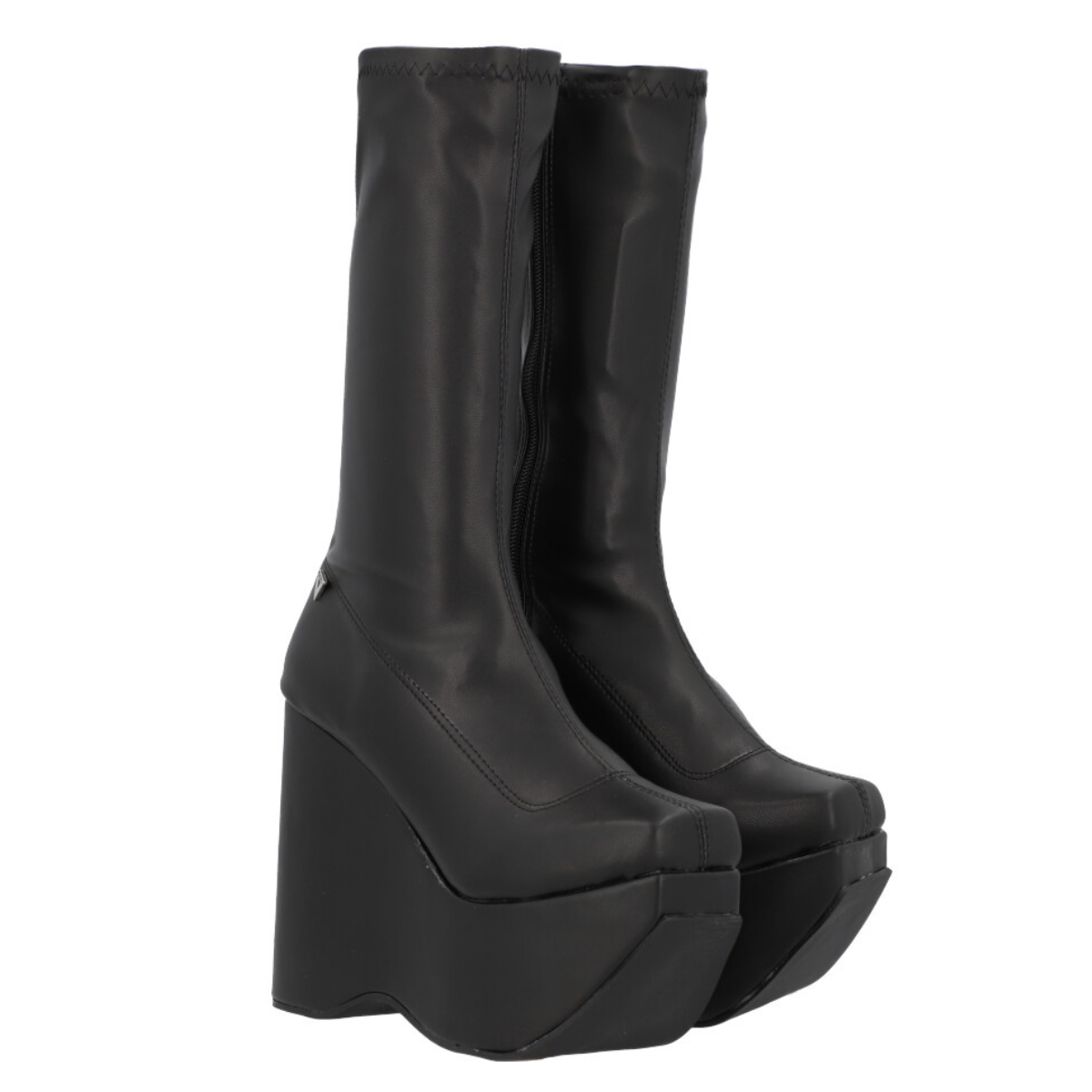 Bota de Plataforma Cuadrada Aesthetic Slim Lycra Piel Sintético Negro Para Mujer