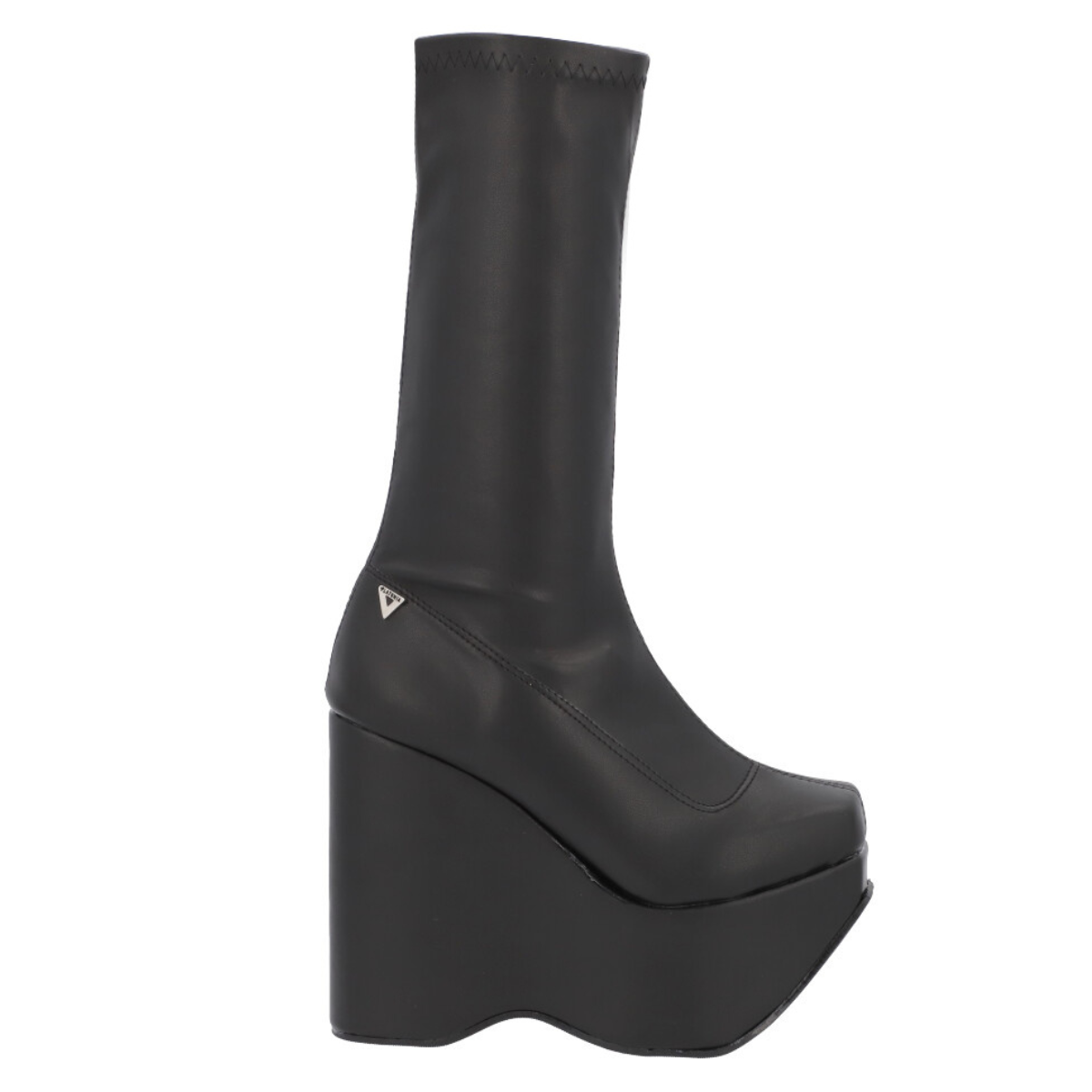 Bota de Plataforma Cuadrada Aesthetic Slim Lycra Piel Sintético Negro Para Mujer