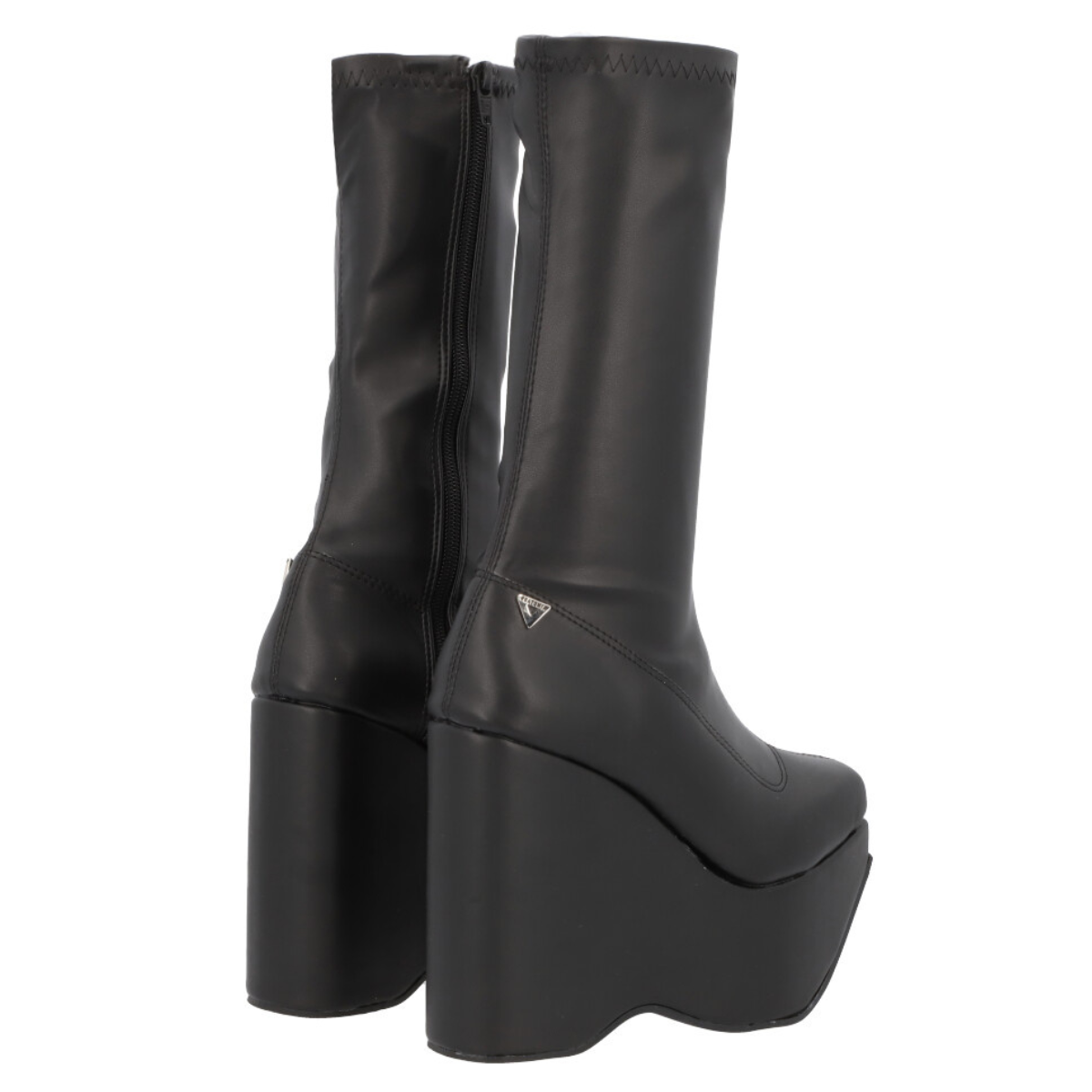 Bota de Plataforma Cuadrada Aesthetic Slim Lycra Piel Sintético Negro Para Mujer
