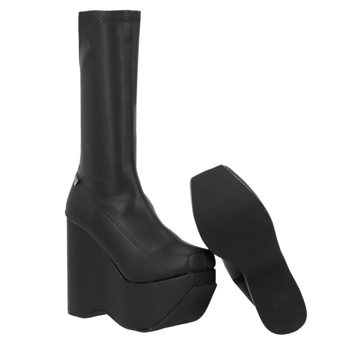 Bota de Plataforma Cuadrada Aesthetic Slim Lycra Piel Sintético Negro Para Mujer