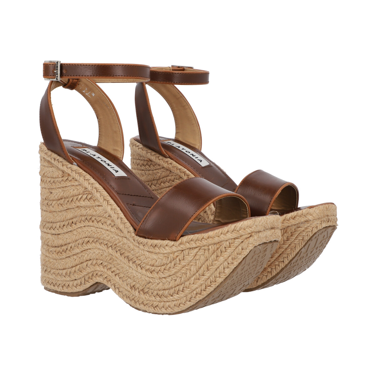 Sandalia de Plataforma Trendy con Yute Piel Crazy Tabaco Para Mujer Con Látigo Ajustable