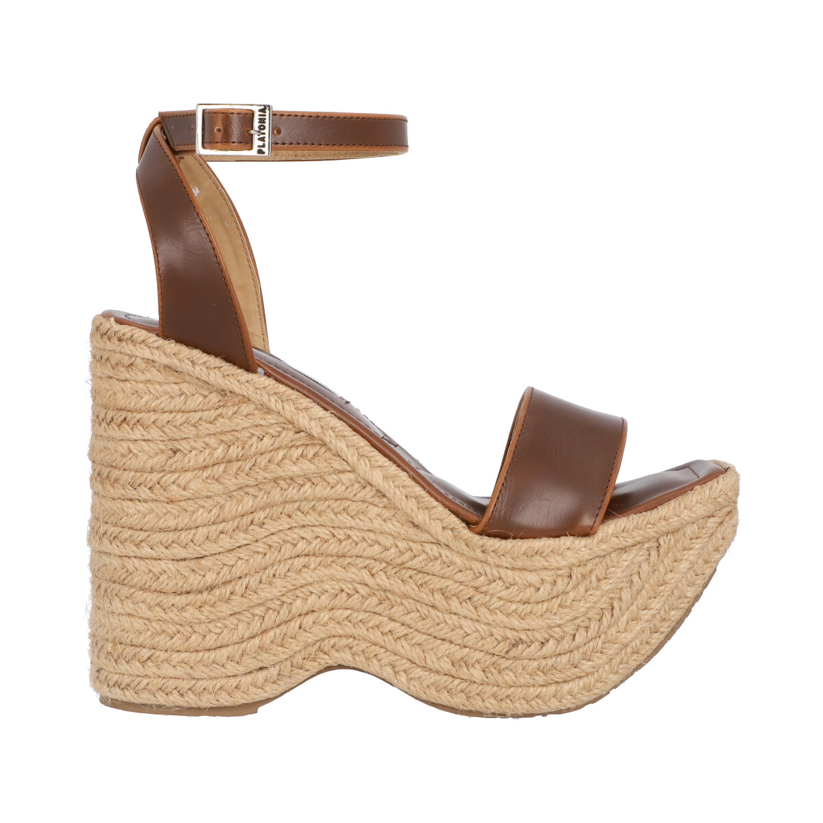 Sandalia de Plataforma Trendy con Yute Piel Crazy Tabaco Para Mujer Con Látigo Ajustable