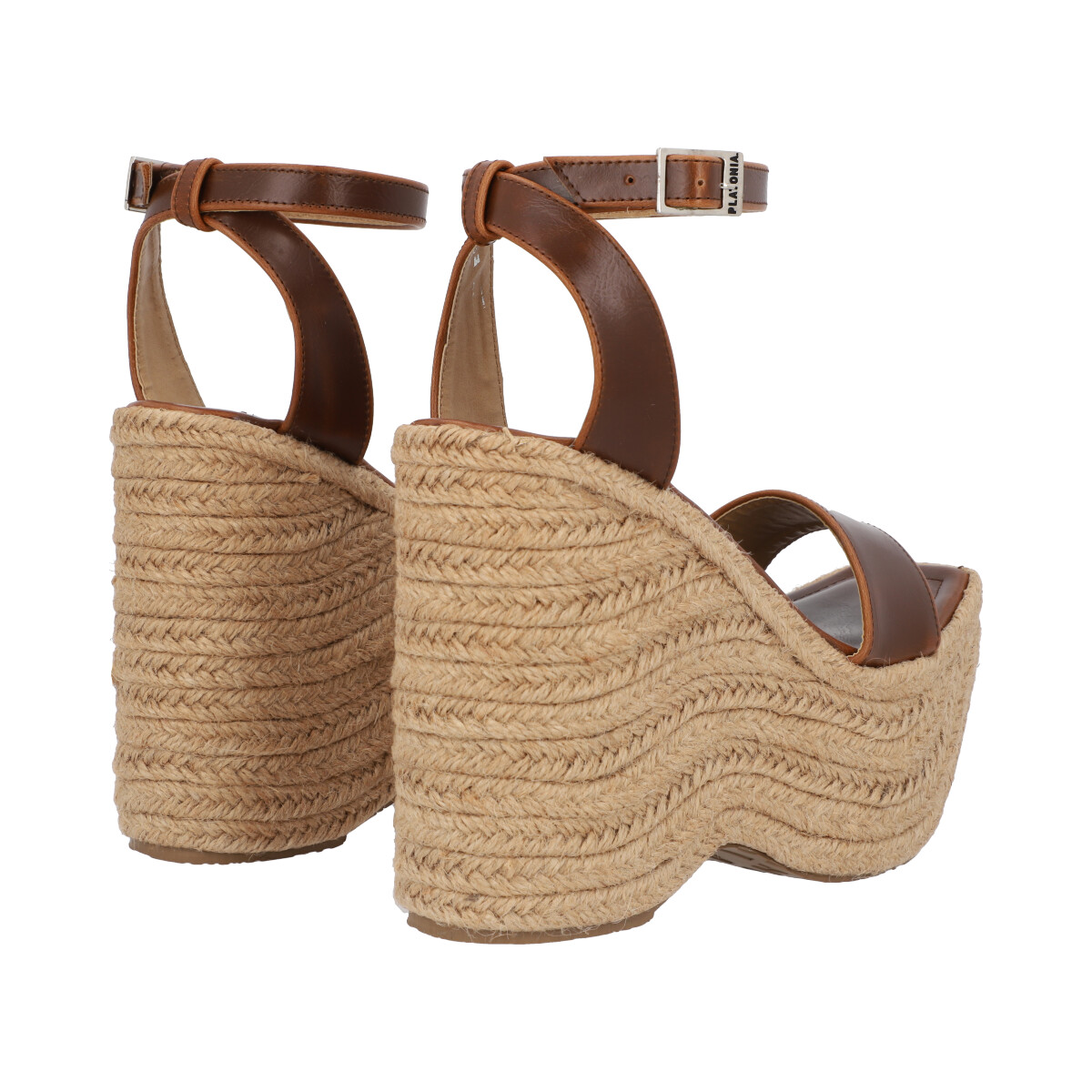 Sandalia de Plataforma Trendy con Yute Piel Crazy Tabaco Para Mujer Con Látigo Ajustable