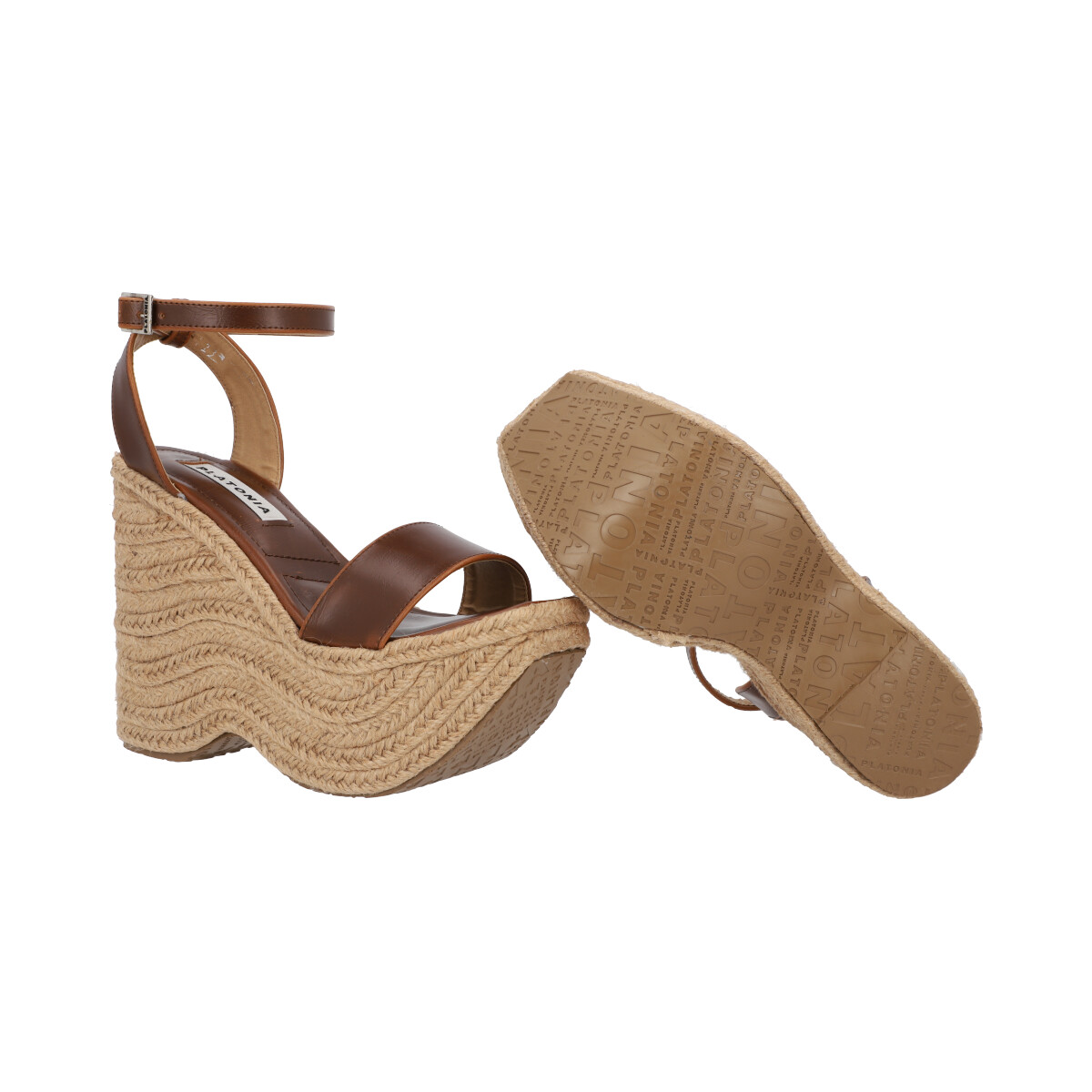 Sandalia de Plataforma Trendy con Yute Piel Crazy Tabaco Para Mujer Con Látigo Ajustable