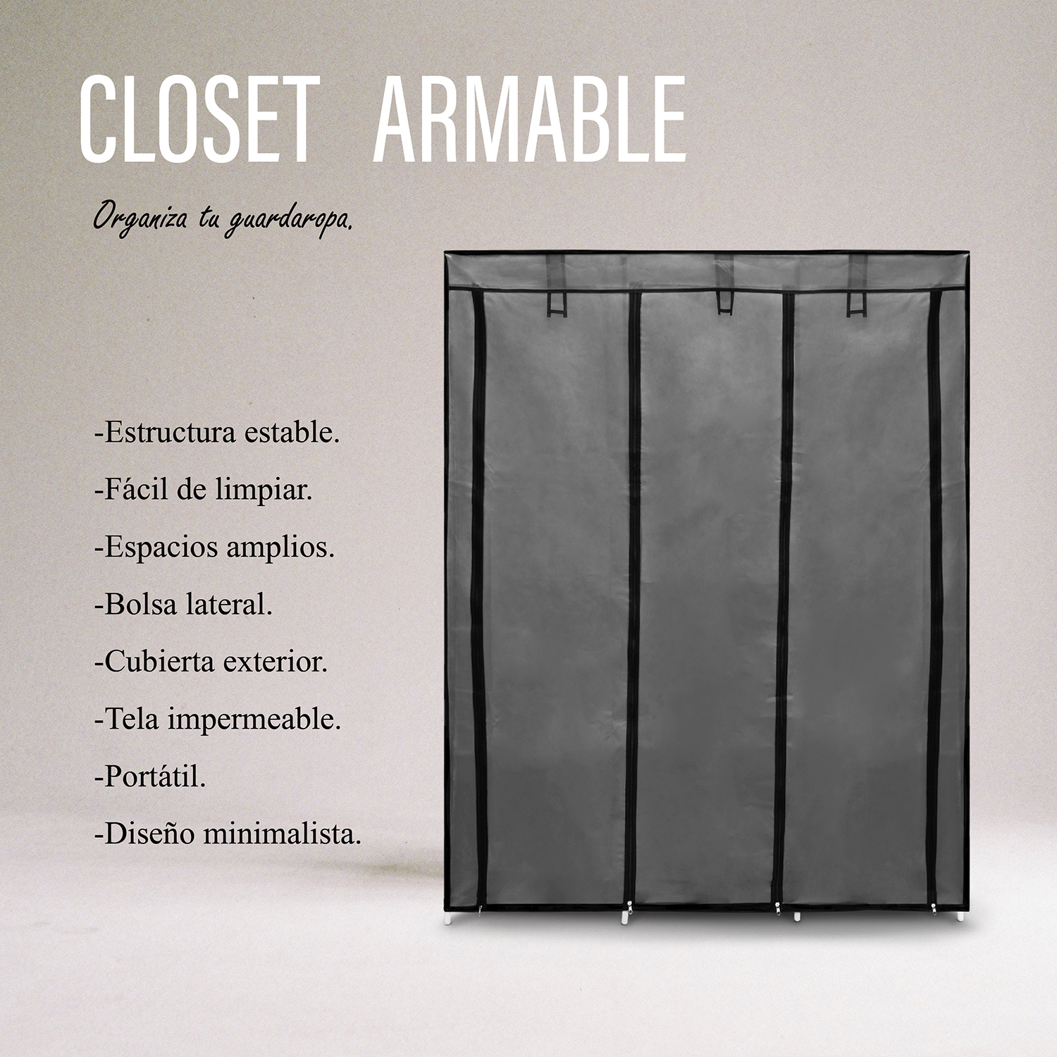 Closet Organizador de Ropa Armable Gris Grande