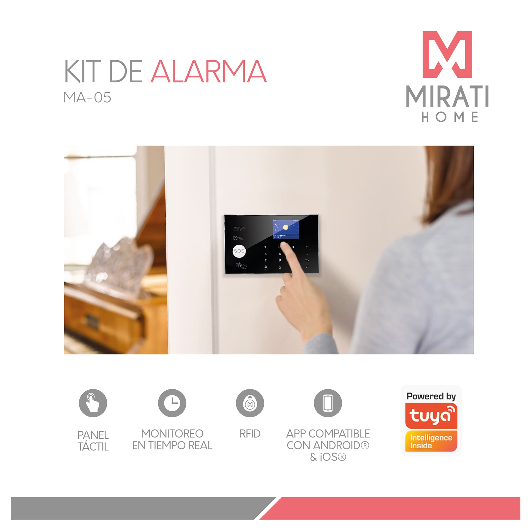 Kit de Alarma Integral 4G, Mirati Home MA-05, Wi-Fi, Panel Táctil, compatible con Alexa y Google Assistant