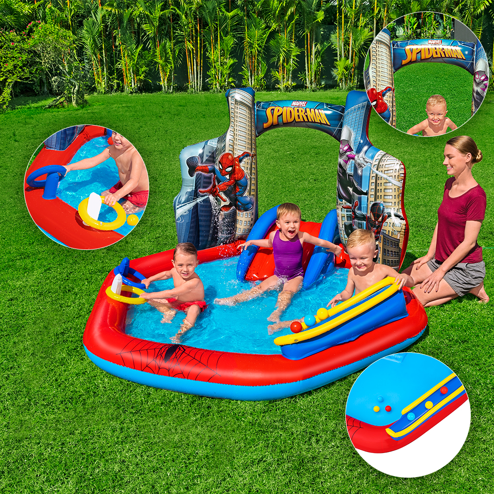 Parque Acuático Inflable Infantil Bestway De Spiderman Con Resbaladilla 2.11 M
