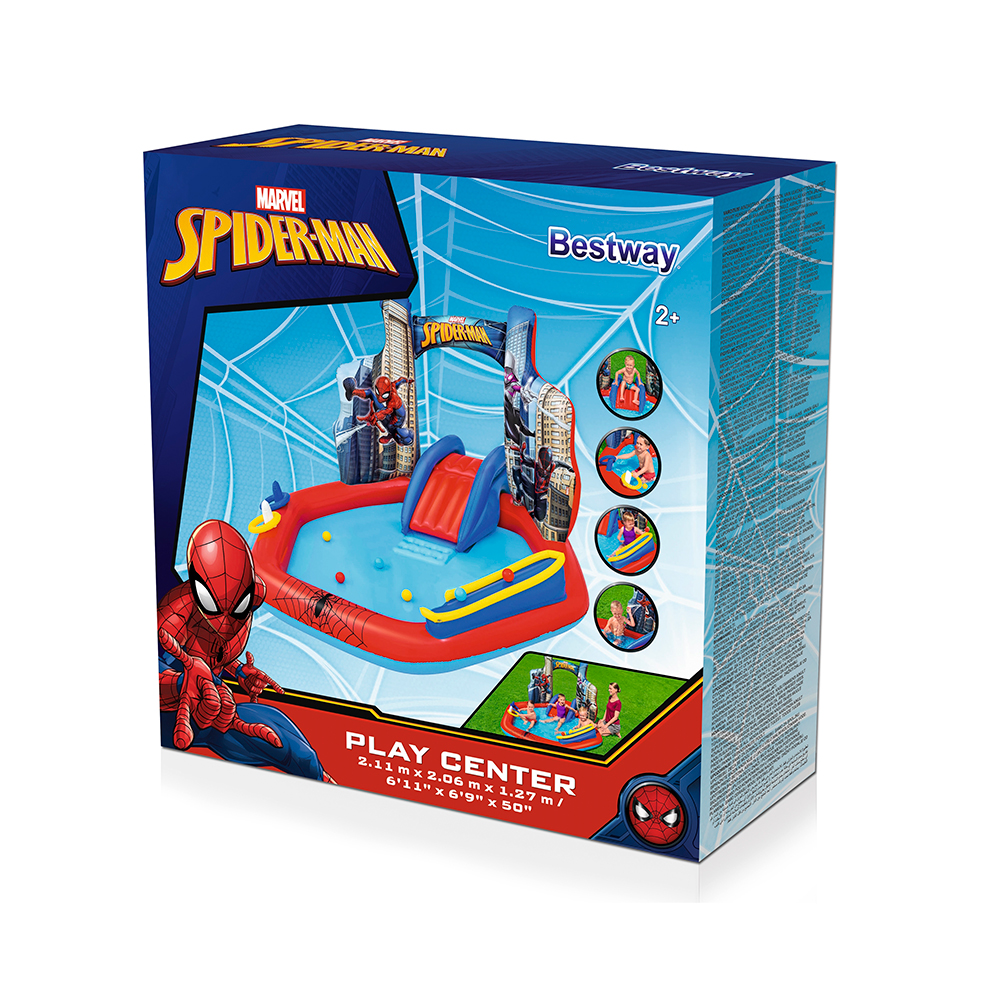 Parque Acuático Inflable Infantil Bestway De Spiderman Con Resbaladilla 2.11 M