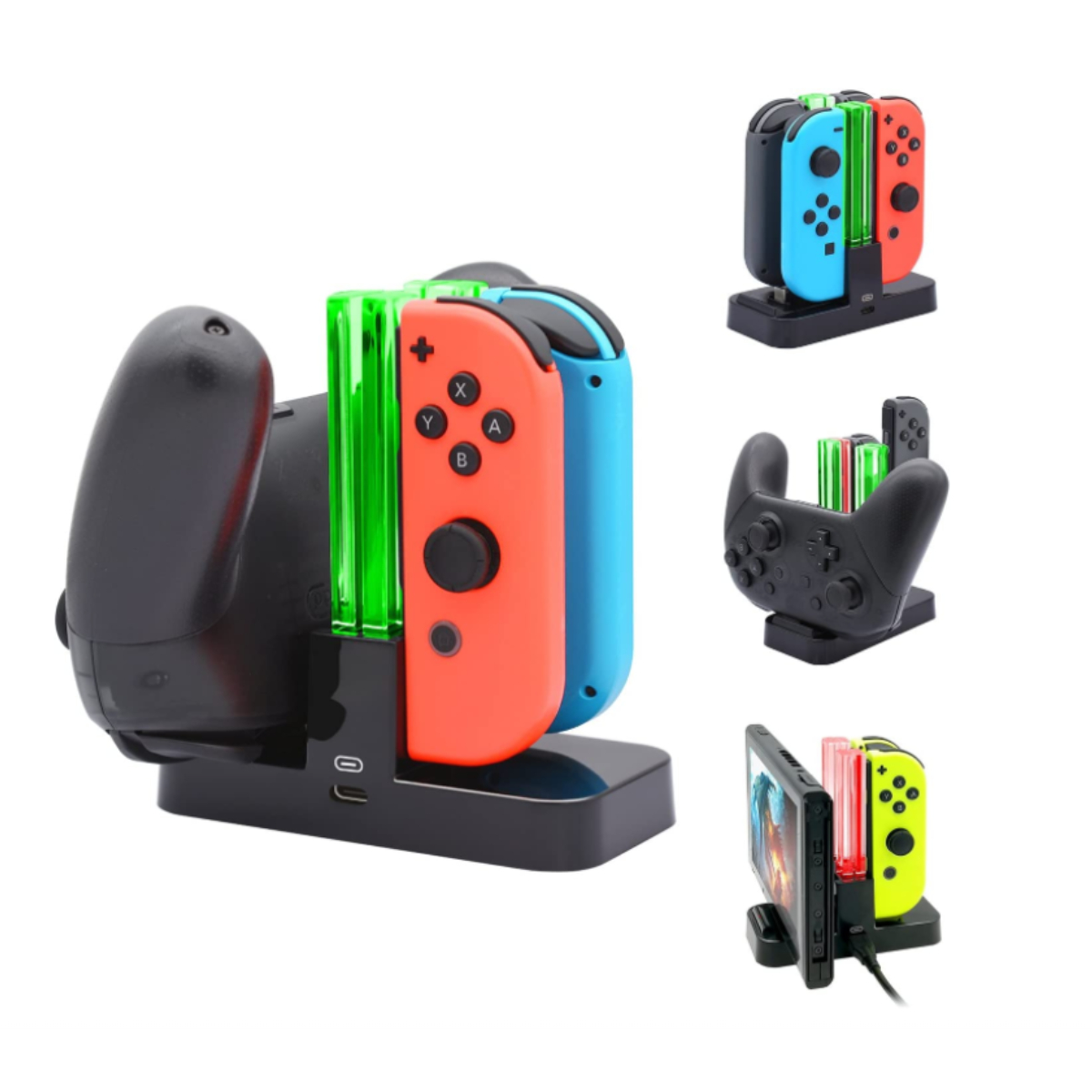 Base Cargador Control Pro + Cargador Joycon Compatible Nintendo Switch (TNS-879)