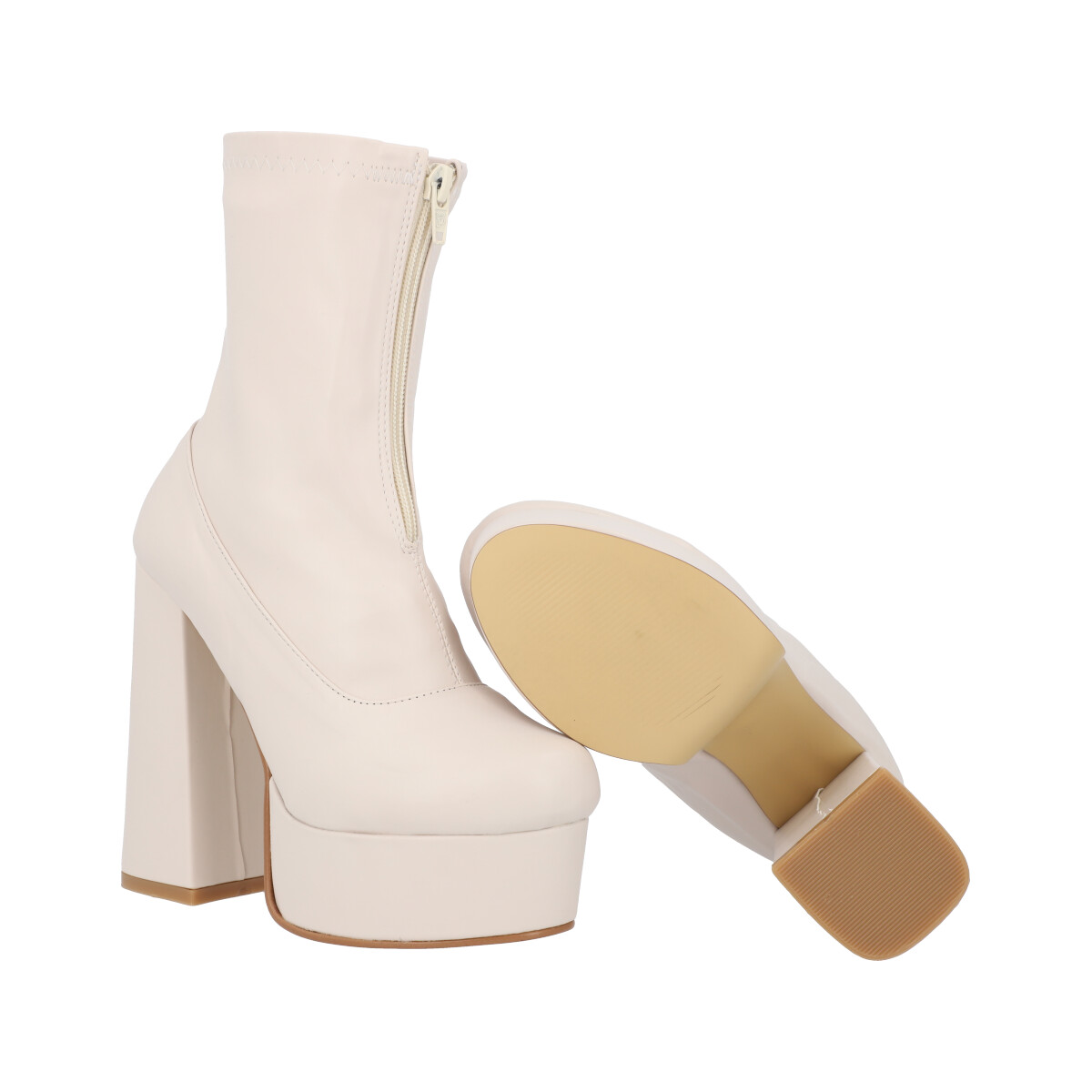 Botín De Plataforma Alta Inspo Versace Lycra Piel  Sintético Latte Para Mujer