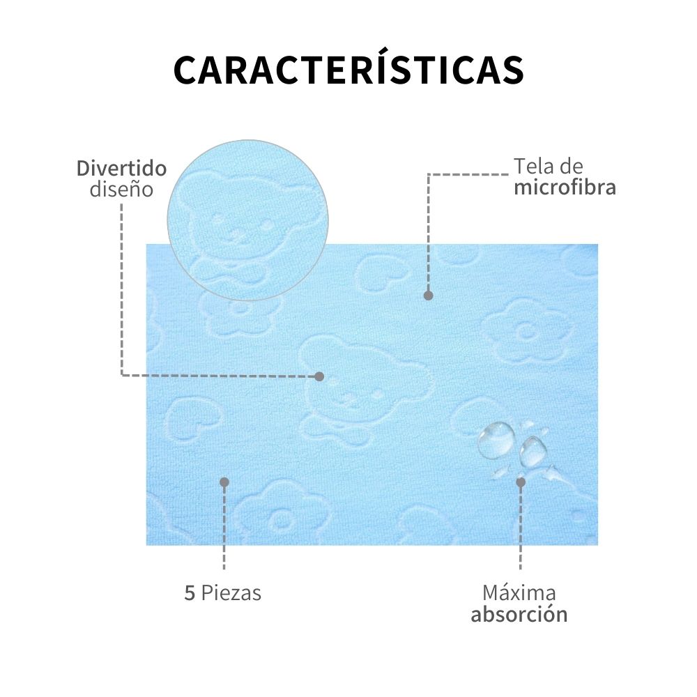 Toallas De Limpieza para Bebe PICOOL 5 Pz Microfibra Cuerpo y Facial 