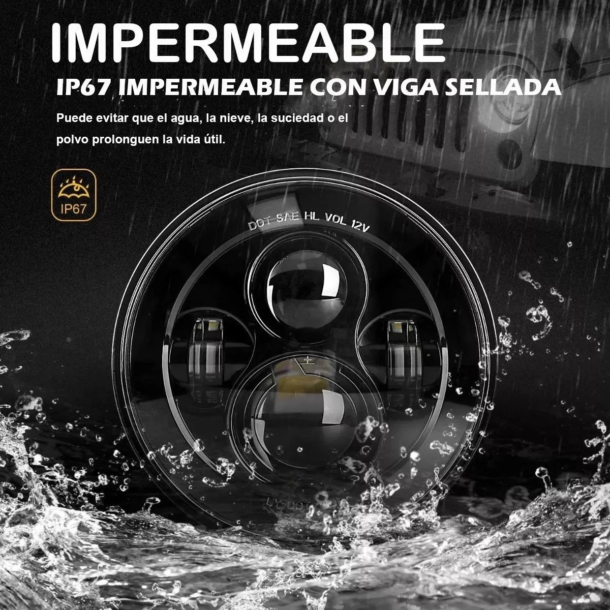 Faro Led 7'' Redondo Para Jeep/moto/ojos De Ángel