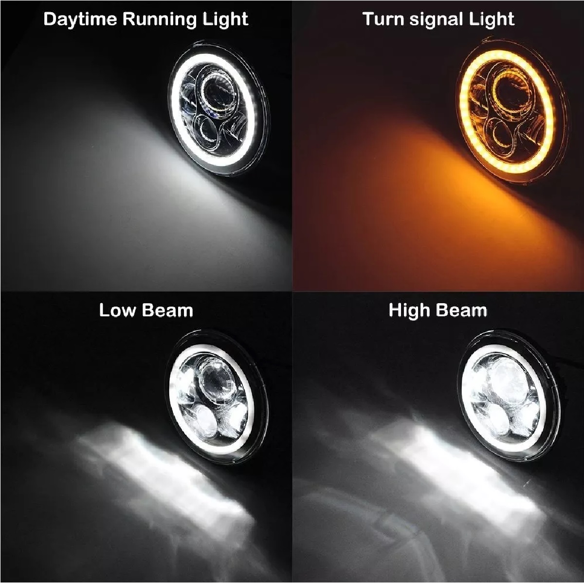 Faro Led 7'' Redondo Para Jeep/moto/ojos De Ángel