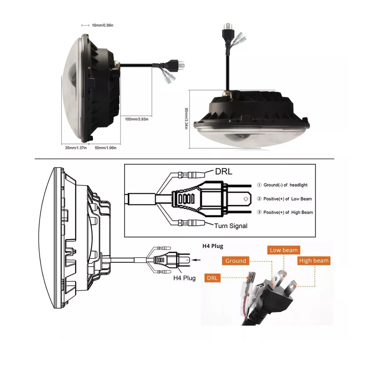 Faro Led 7'' Redondo Para Jeep/moto/ojos De Ángel