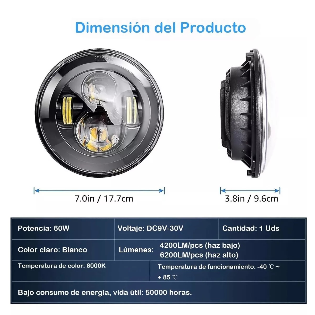 Faro Led 7'' Redondo Para Jeep/moto/ojos De Ángel