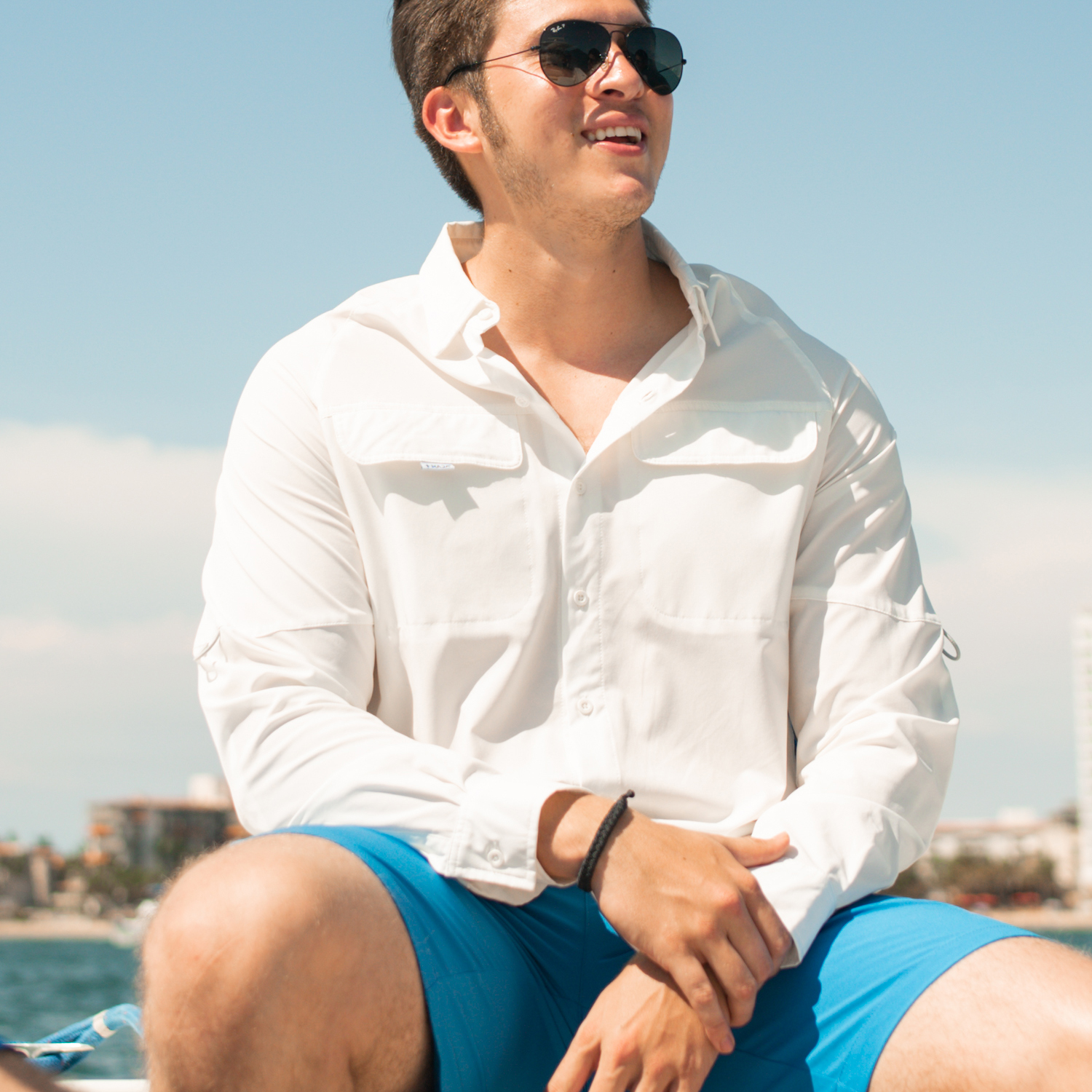 Camisa Nómada Camoflow Azul Manga Larga Color Blanco MAJA para Hombre