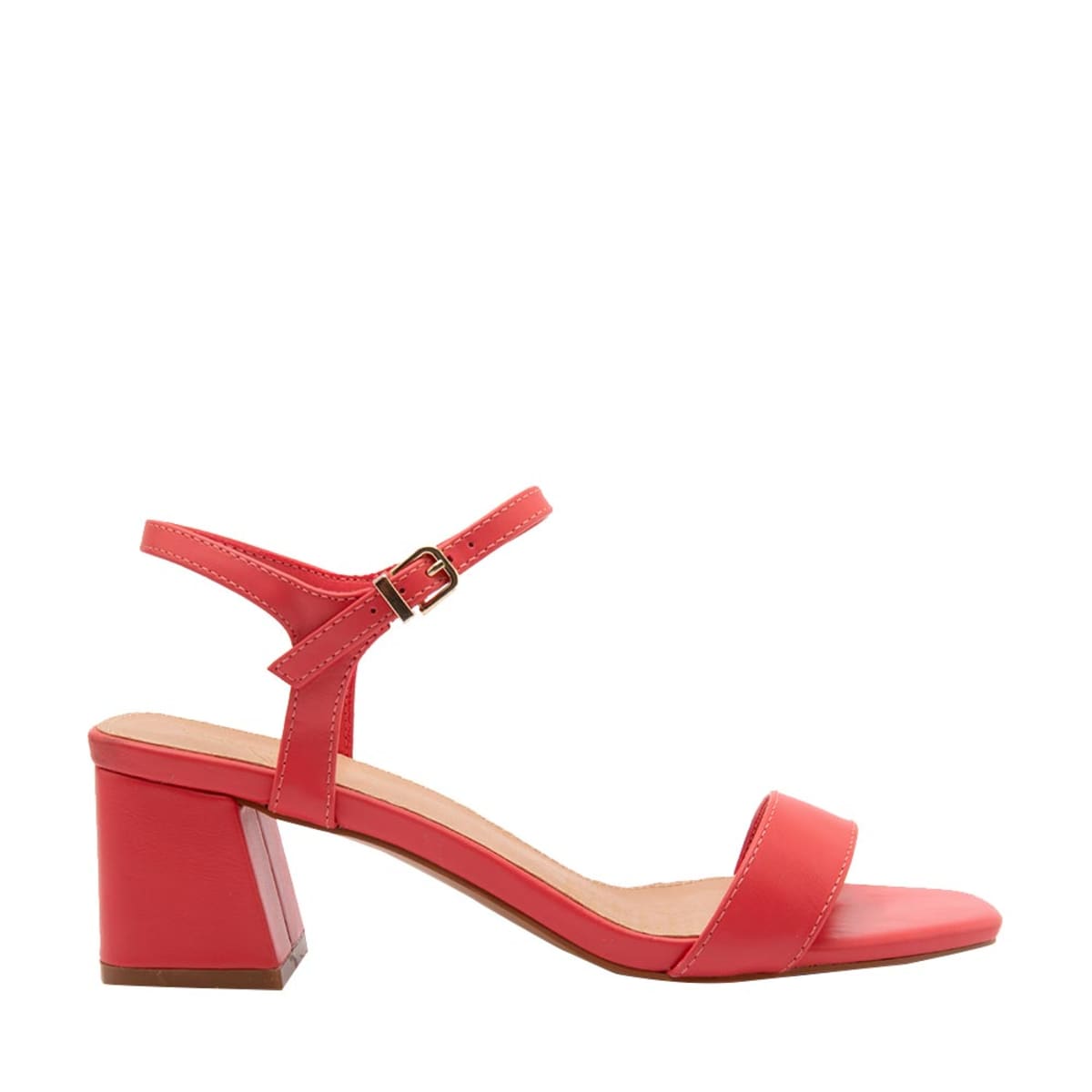 Sandalias de tacón bajo marca Yaeli, corte tipo pulsera, color coral, mod. 1061417