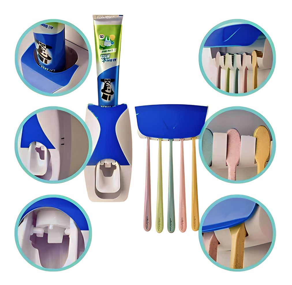 Dispensador de Pasta Dental con Porta Cepillos de Dientes Organizador de Baño Home