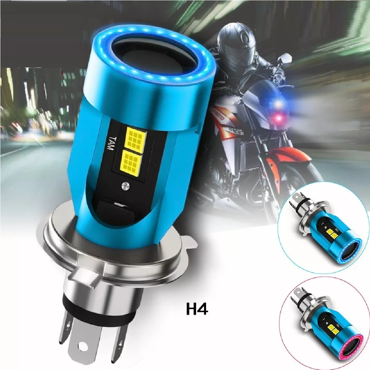 Faros Led Para Moto H4 9003 Hb2 Ojos De Angel 12v-80v 60w Azul H4