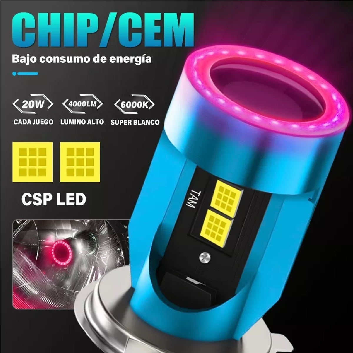 Faros Led Para Moto H4 9003 Hb2 Ojos De Angel 12v-80v 60w Rojo H4