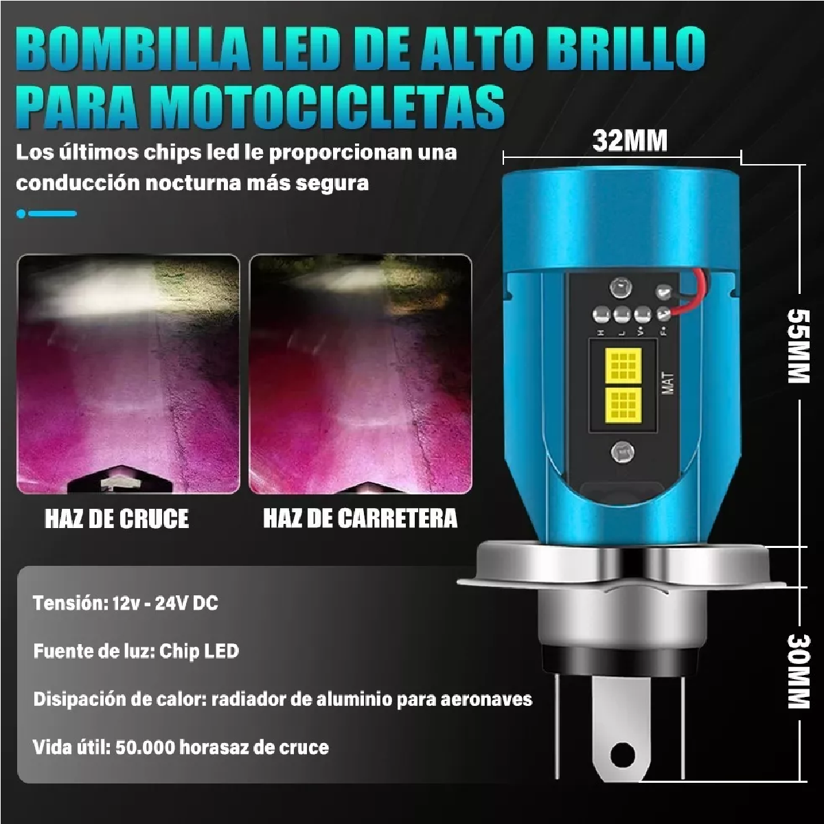 Faros Led Para Moto H4 9003 Hb2 Ojos De Angel 12v-80v 60w Rojo H4