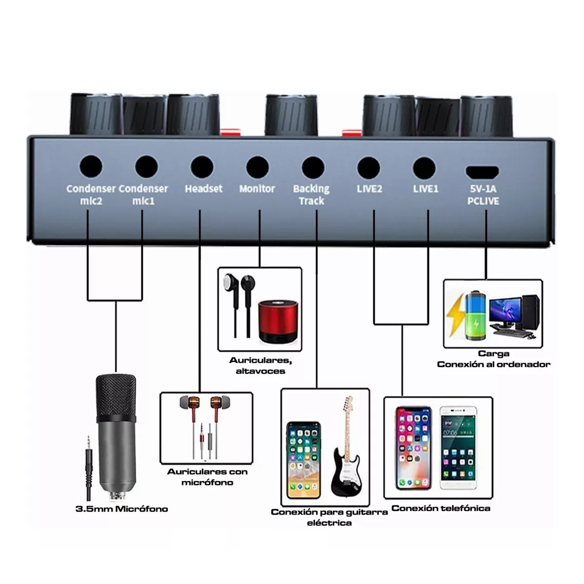 Mezcladora Audio V8s De Audio Con Tarjeta De Sonido Podcast