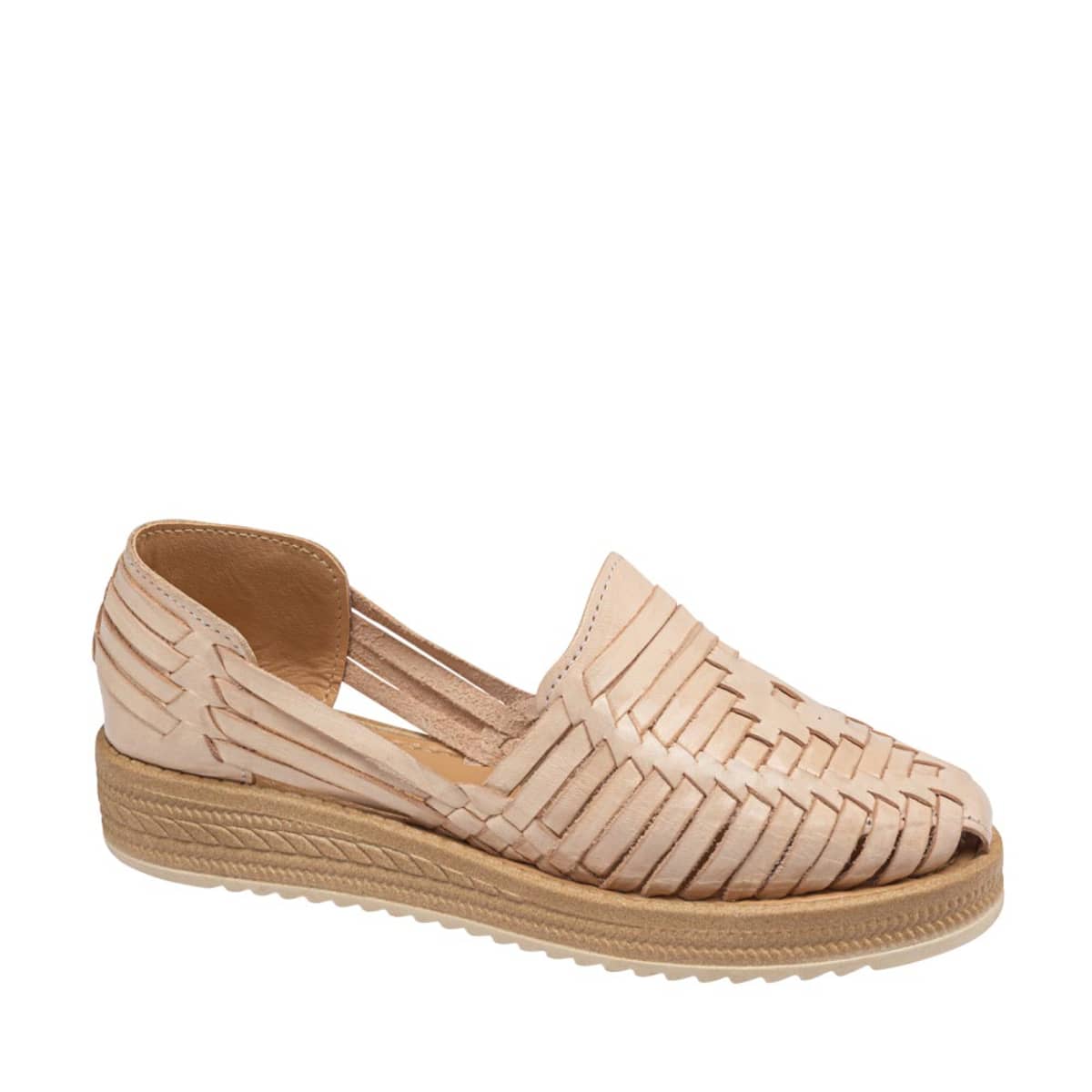 Sandalias planas artesanales Vi Line de piel, color nude, mod. 1084234