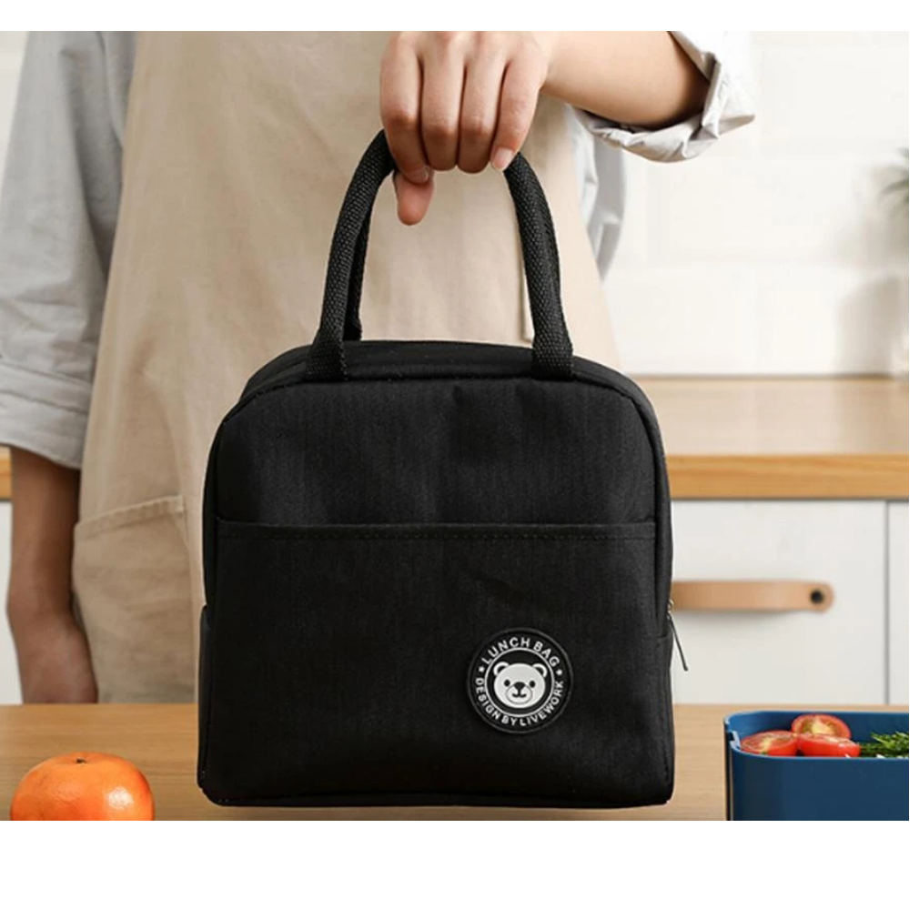 Lonchera Negra Térmica Bolsa Lunch Trabajo Aislamiento Frío Calor