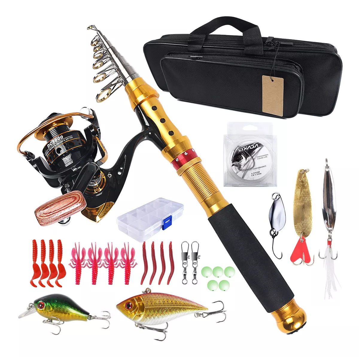 Lixada Caña De Pescar Y Carrete Combo De Fibra De Carbono