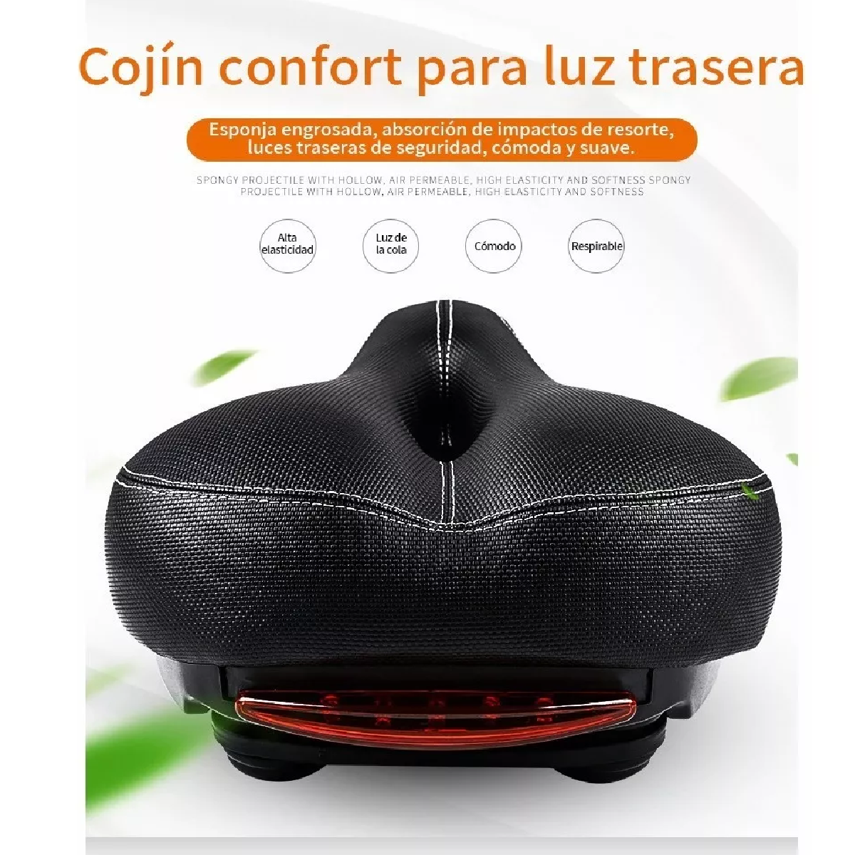 Asiento De Bicicleta Cómodo Con Cojín Suave Y Luz Trasera