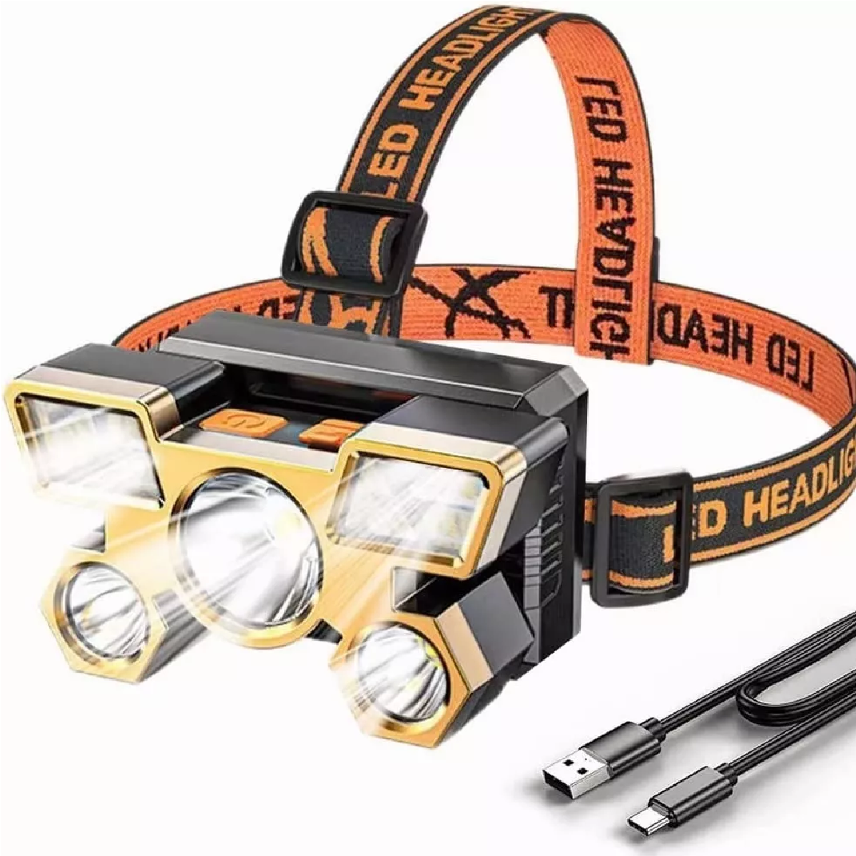 Lámpara Cabeza Led Usb Linterna Frontal Recargable 5 Leds