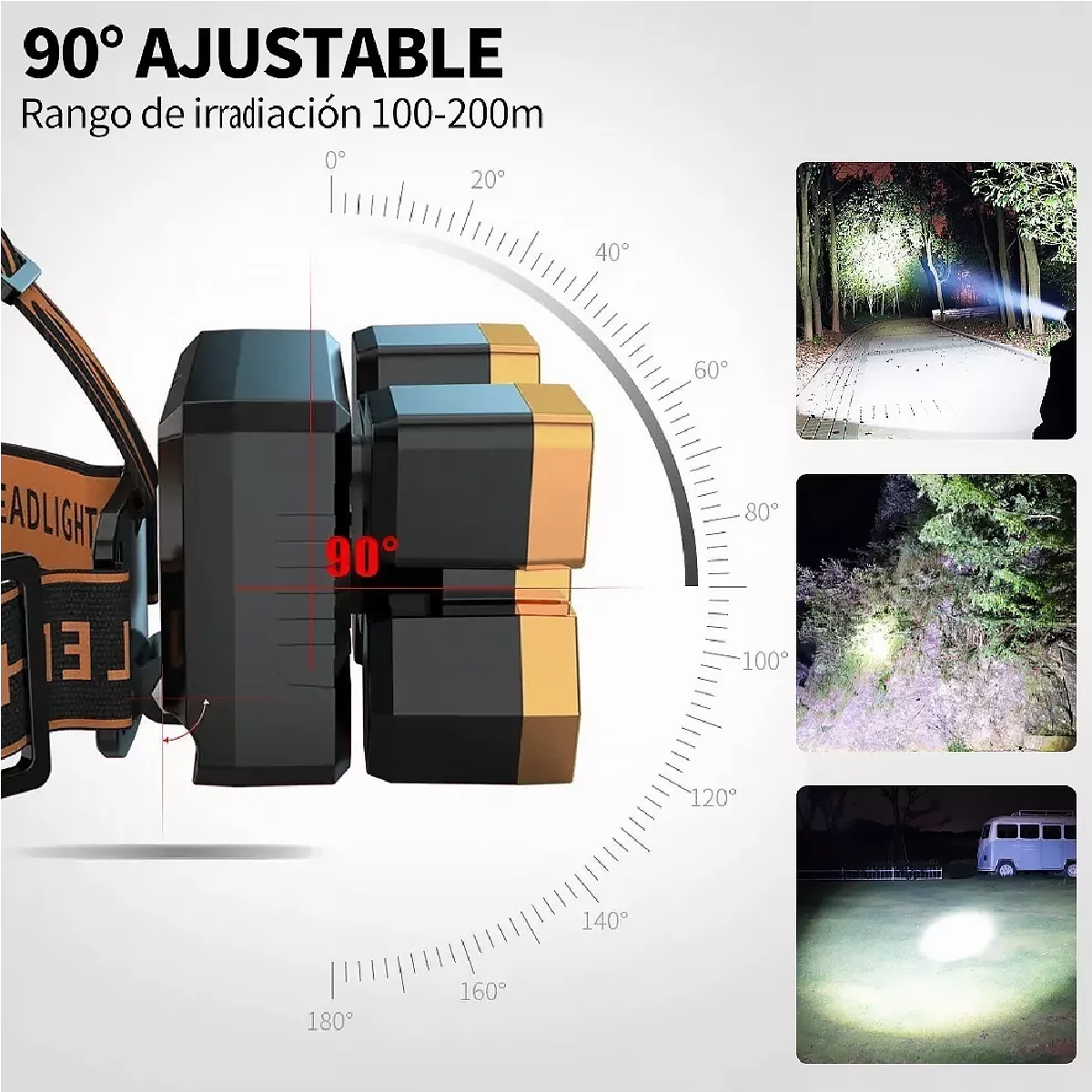 Lámpara Cabeza Led Usb Linterna Frontal Recargable 5 Leds