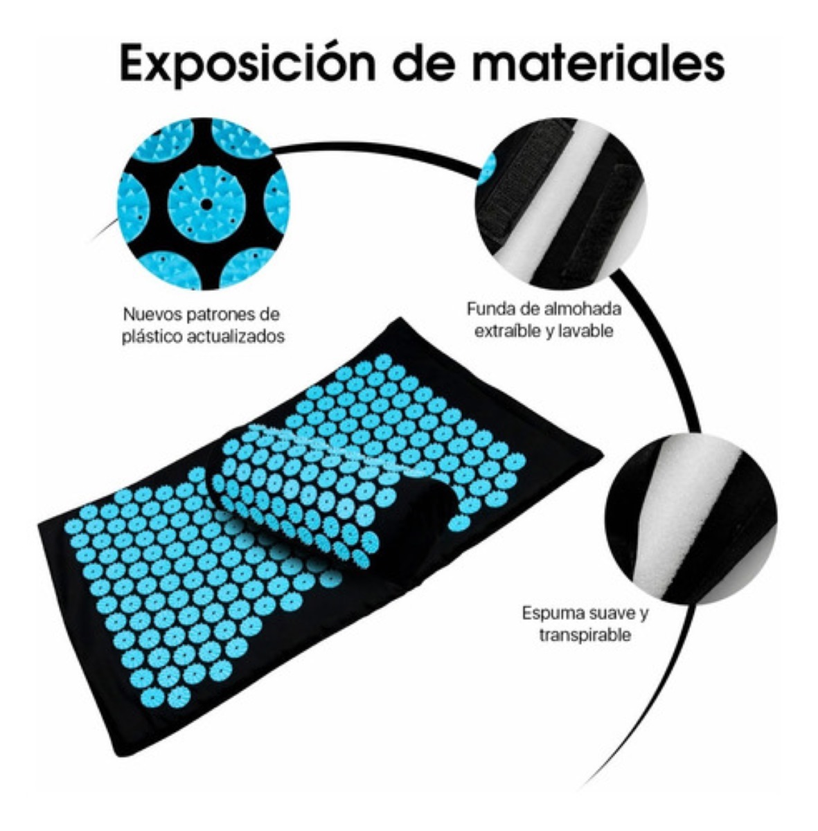 Alfombrilla De Acupresión Y Almohada Para Relajación Muscular Azul con Negro