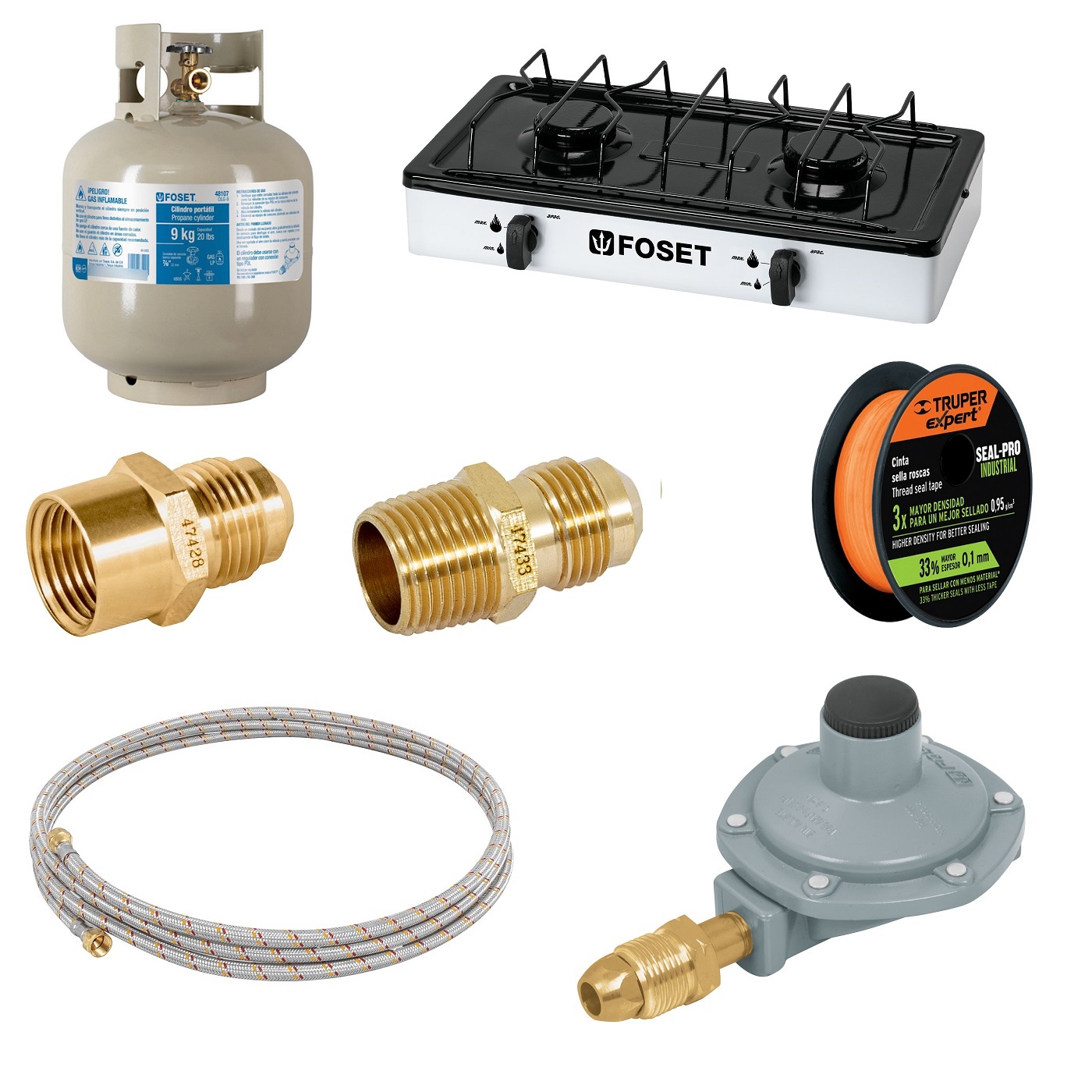 Tanque de Gas 9 kg Portátil mas parrilla mas kit de instalación incluye 7 productos