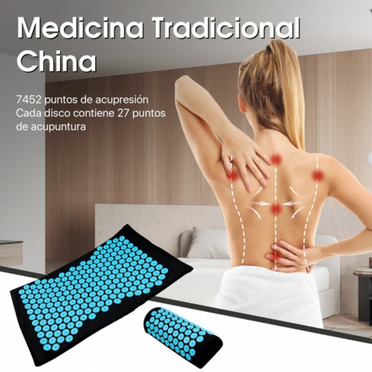 Alfombrilla De Acupresión Y Almohada Para Relajación Muscular Azul con Negro