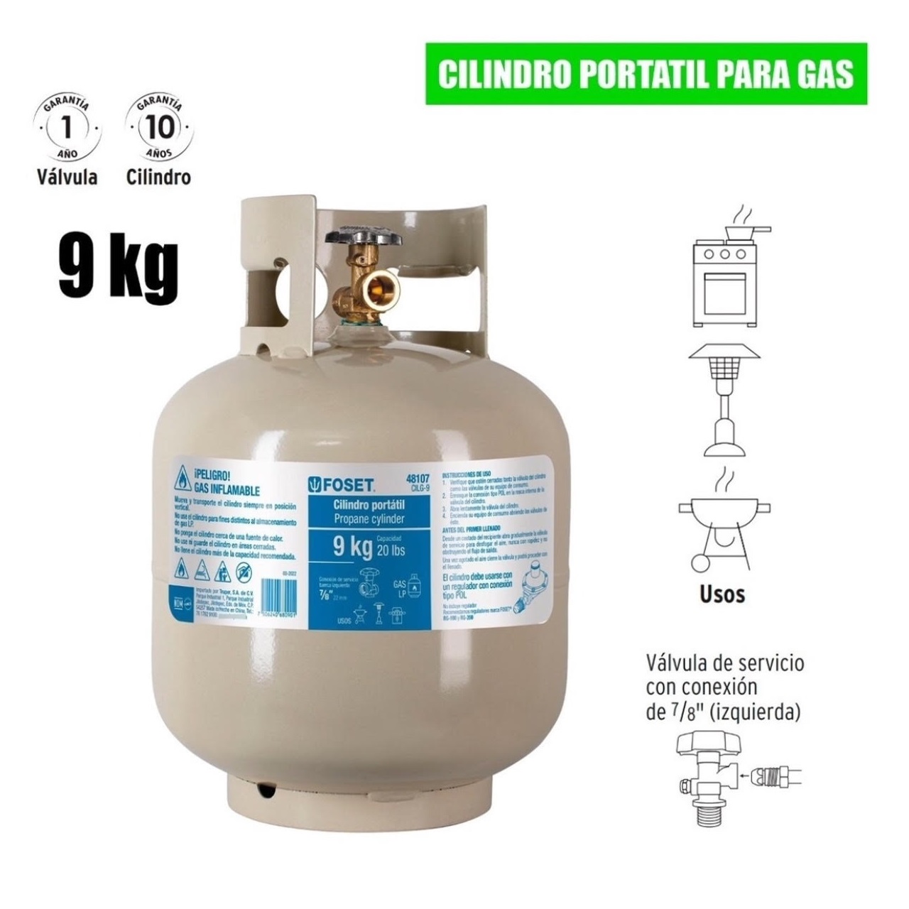 Tanque de Gas 9 kg Portátil mas parrilla mas kit de instalación incluye 7 productos