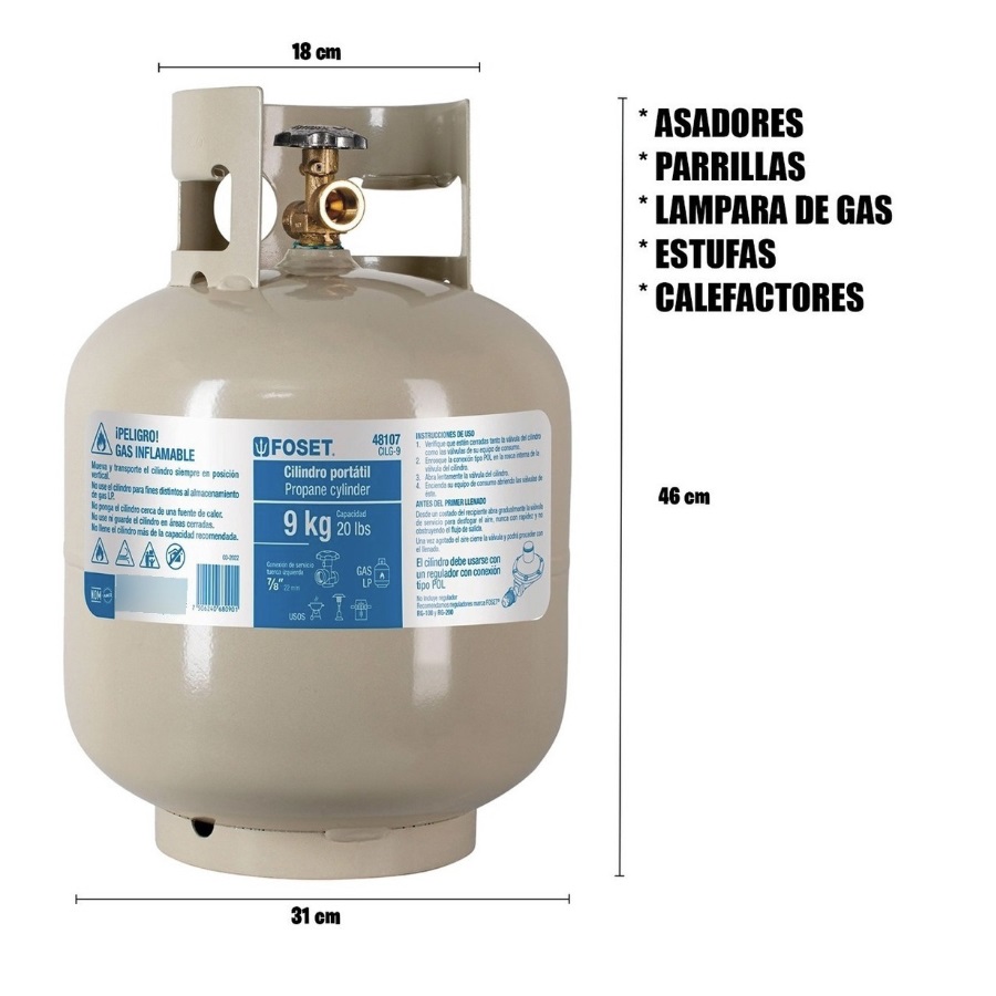 Tanque de Gas 9 kg Portátil mas Soplete con manguera para gas, 200 PSI, Truper KIT 