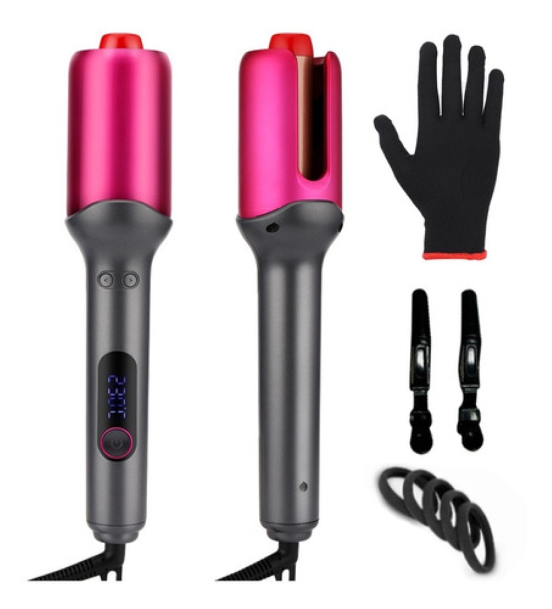 Rizadora Para El Cabello Automático Con LCD gris con rosa